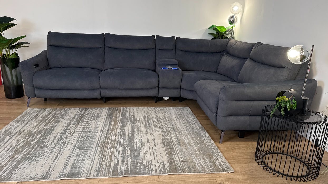 Sofology Renato Fabric 3 Corner Console 1.5 Power Recliner in Lifestyle Flecked Charcoal