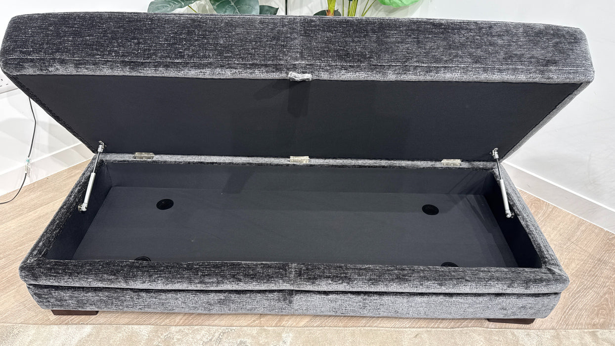 Sofology Sample Obsidian Fabric Bench Footstool in Luxury Textured Chenille Anthracite