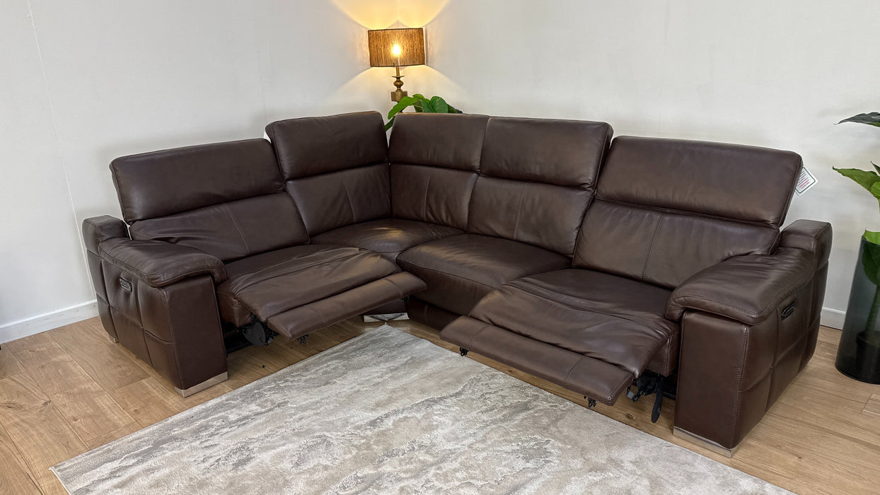 Sofology Laurence Leather 1 Corner 3 Power Recliner/Headrest in Metz Dark Brown