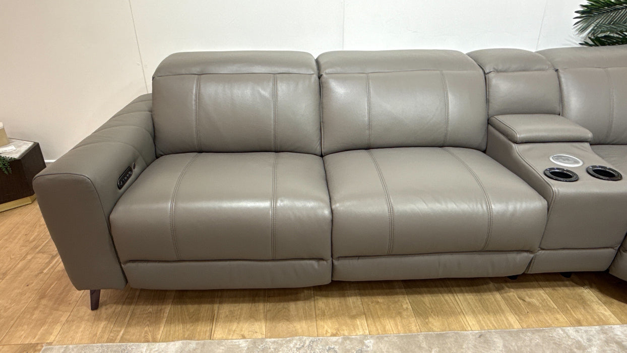 Sofology Allure Leather 3 Corner 3 Smart Console Power Recliner/Headrest Heated Seats Lumbar Support Speakers Trusty Embossed Elephant
