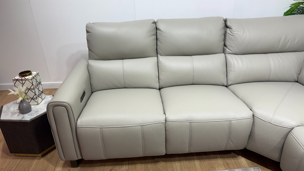 Sofology Ravello Leather 2 Corner 1 Power Recliner in Trusty Embossed Light Grey