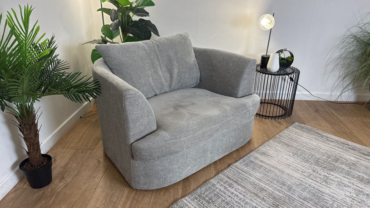 Sofology Chloe Fabric Loveseat Full Back in Linen Look Chenille Grey Mix