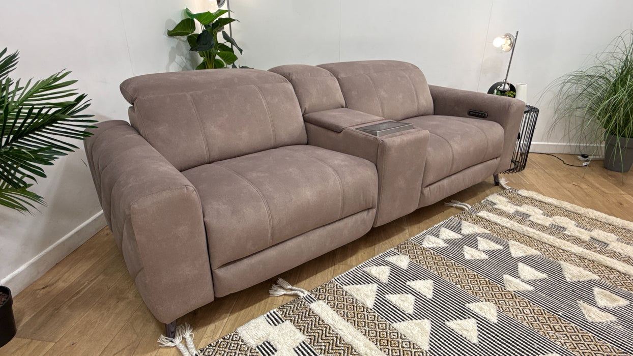 Sofology Allure Fabric 2.5 Seater Screen Console Power Recliner/Headrest Heated Seats Lumbar Speakers in Lifestyle Flecked Nutmeg