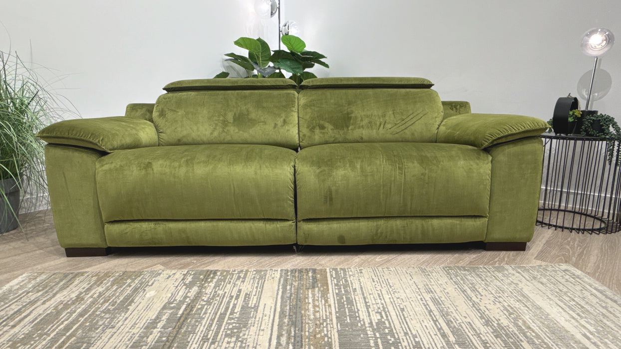 Sofology Benz Fabric 3 Seater Power Recliner/Headrest in Heritage Velvet Olive