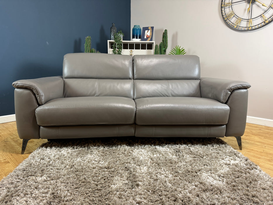 Illinois Leather 3 Seater - Trusty Soft Sheen Fossil Grey - Power Headrest Power Recliner (WA2)