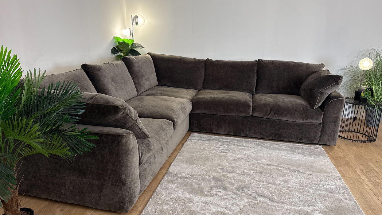 Sofology Georgio Fabric 3 Corner 3 Feather Flex in Luxury Deep Pile Chenille Mole