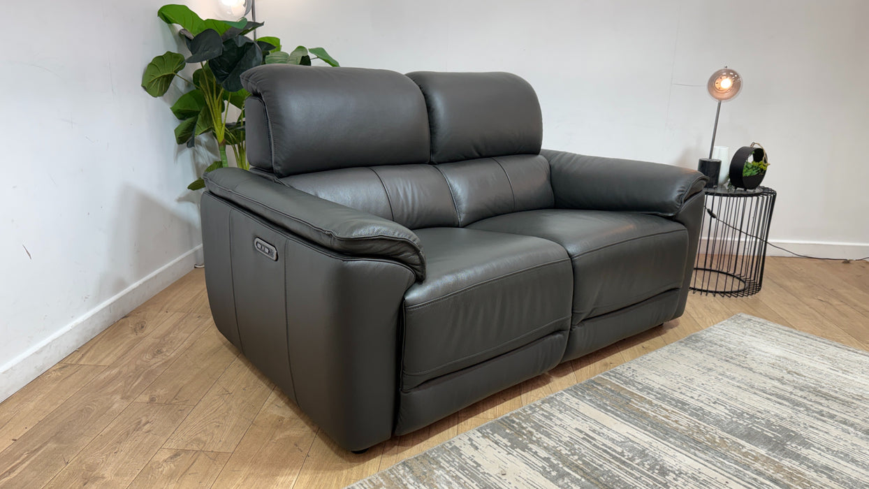 Sofology Hugo Leather 2 Seater Power Recliner/Headrest in Trusty Embossed Charcoal