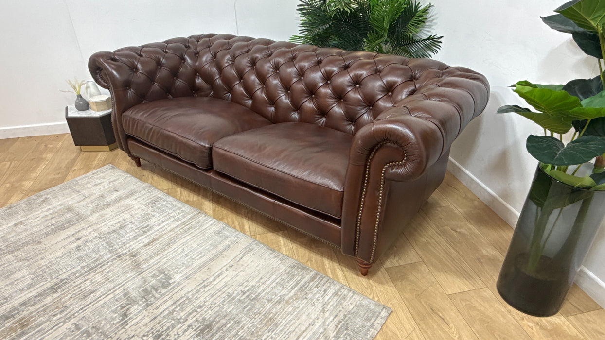 Sofology Darcy Leather 3 Seater with Studs in Trusty Supersoft Sheen Chestnut