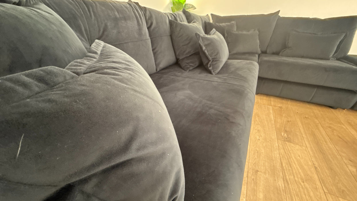 Sofology The Oscar 3 Corner 1 Chaise Fabric Sofa in Super Matt Velvet Black