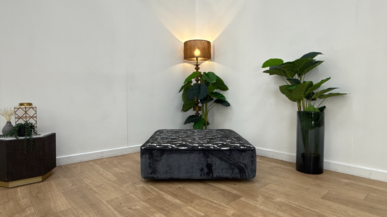 Sofology The Majestica Fabric Designer Footstool in Luxe Chenille Charcoal Mix