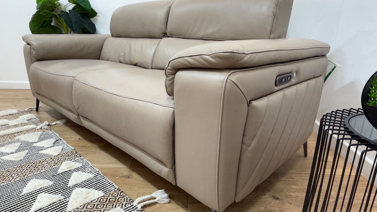 Sofology Fratelli Leather 2.5 Seater Power Recliner/Headrest in Trusty Embossed Stone