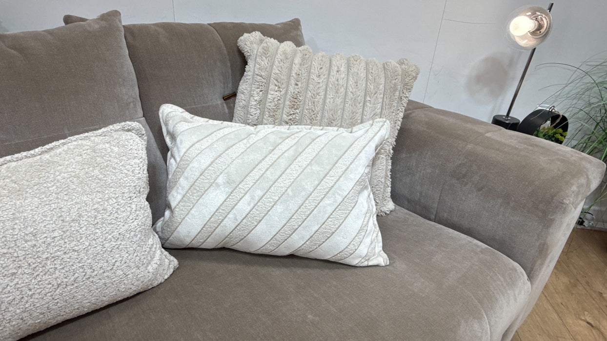 Sofology Oscar Fabric 4 Seater Gold Trim in Fine Textured Chenille Stone Mix