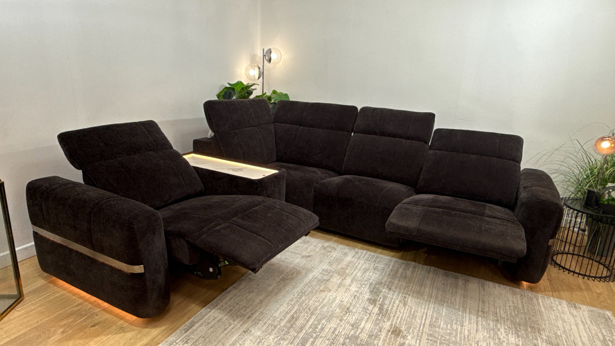 Sofology Lumiere Fabric 1.5 Console Corner 3 Power Recliner/Headrest in Relaxed Chenille Raisin