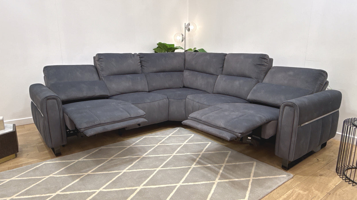 Sofology Ravello Fabric 2 Corner 2 Power Recliner/Headrest in Lifestyle Flecked Charcoal