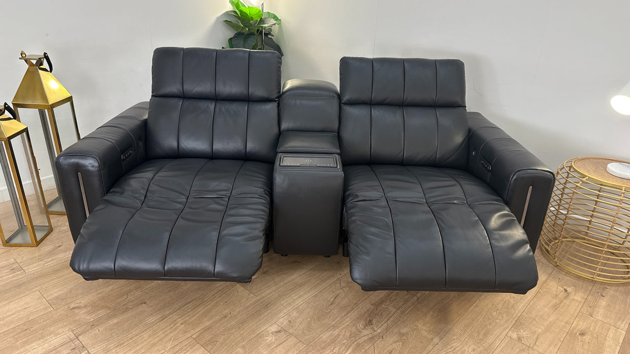 Sofology The Paramount 2.5 Seater Recliner Sofa Console in Trusty Embossed Leather Jet Black