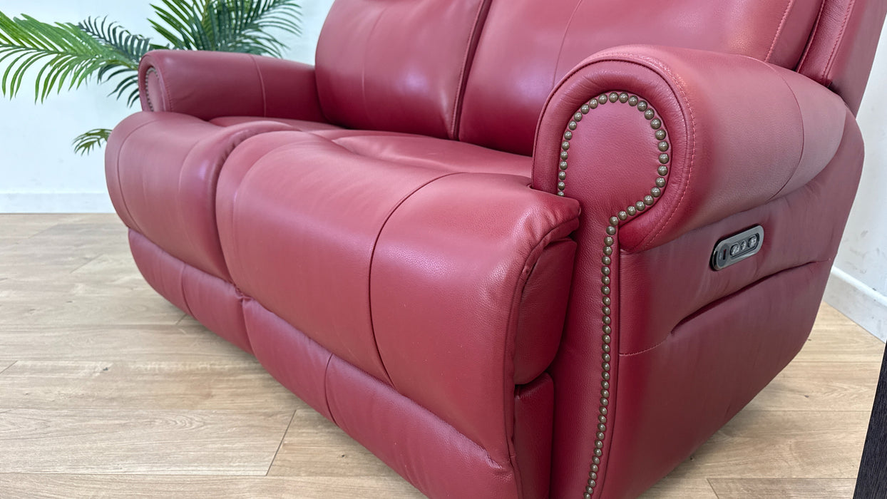 Benton 2 Seater Sofa - Power Recliner Leather - Cranberry