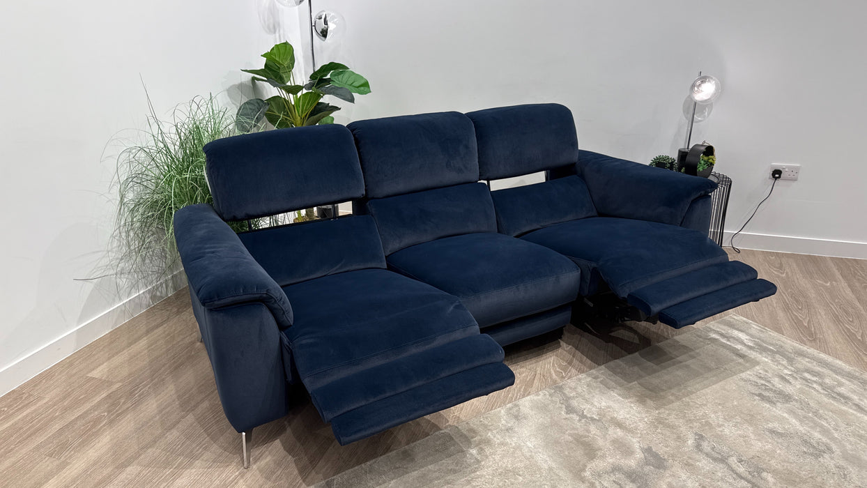 Sofology Illinois Fabric 3 Seater Power Recliner/Headrest in Lifestyle Mottled Navy Blue