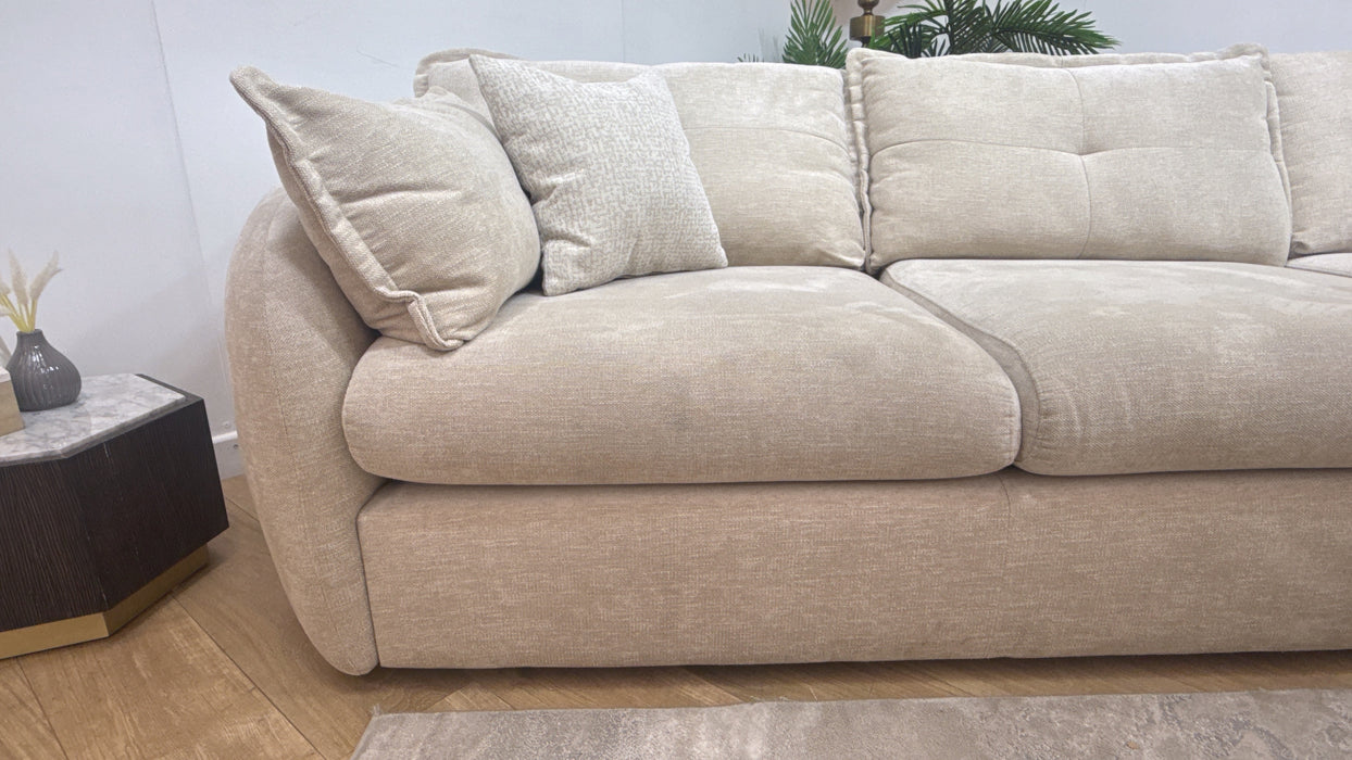 Sofology Portobello Fabric 3 Seater Chaise Sofabed Sprung Seats Storage Hybrid Pocket Mattress in Linen Look Chenille Natural Mix