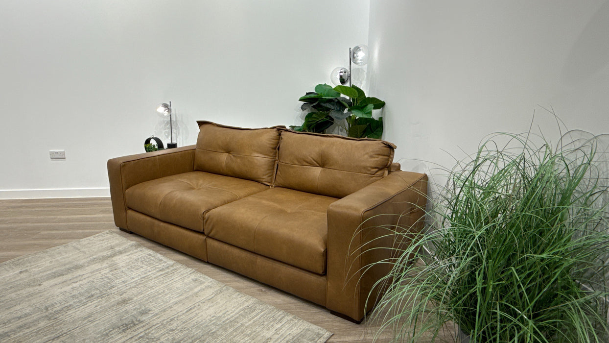 Sofology Artisan Leather 4 Seater Split in Relaxed Natural Grain Leather Tan/Natural Mix