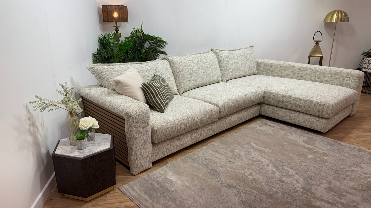 Sofology Cove Fabric Grande Chaise Light Wood Panel in Artisan Chenille Green Mix