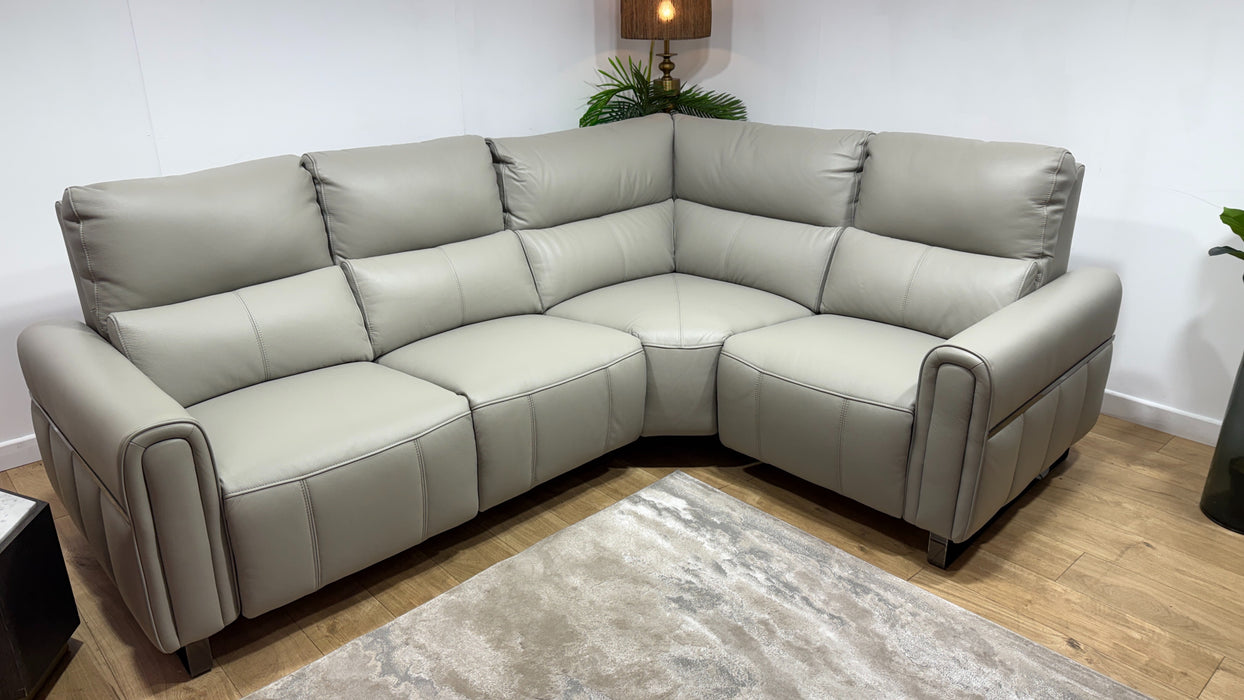 Sofology Ravello Leather 2 Corner 1 Power Recliner in Trusty Embossed Light Grey