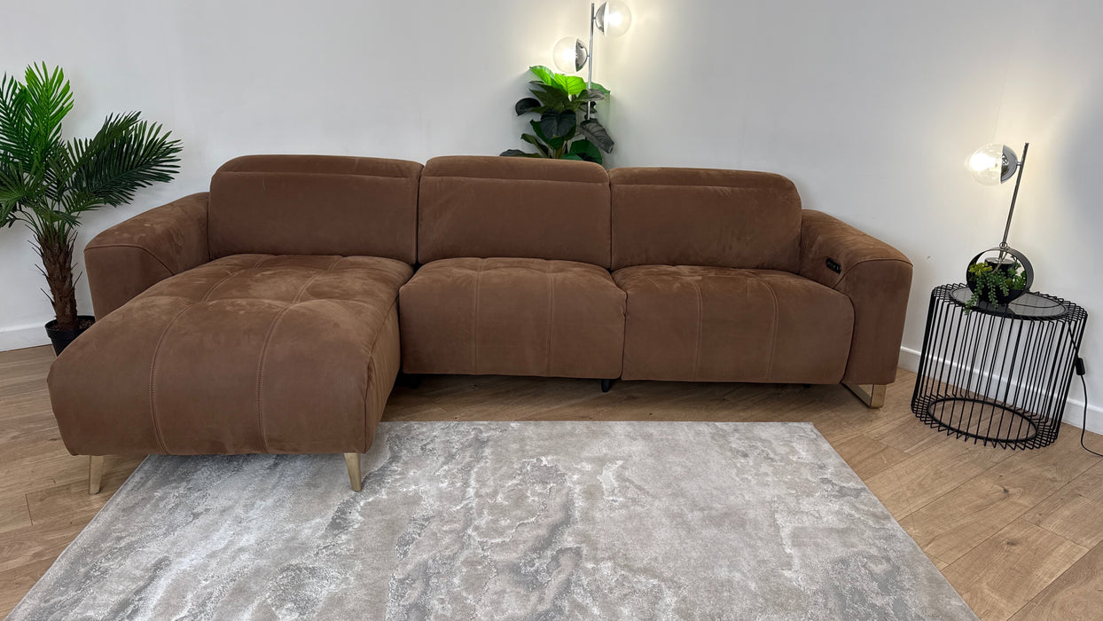 Sofology Marvella Fabric Chaise 4 Seater Power Recliner/Headrest in Lifestyle Nubuck Feel Pecan