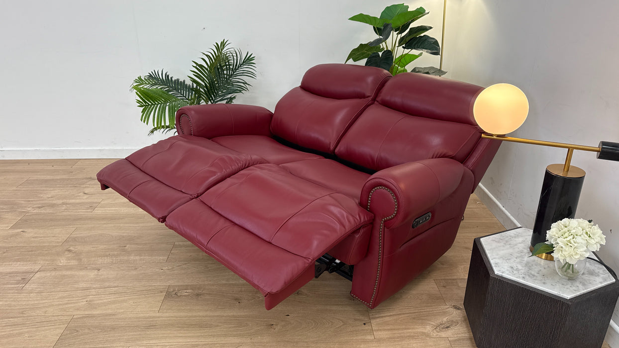 Benton 2 Seater Sofa - Power Recliner Leather - Cranberry