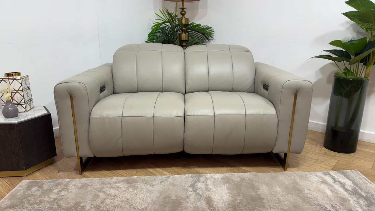 Sofology Paramount Leather 2 Seater Power Recliner/Headrest in Trusty Embossed Light Grey