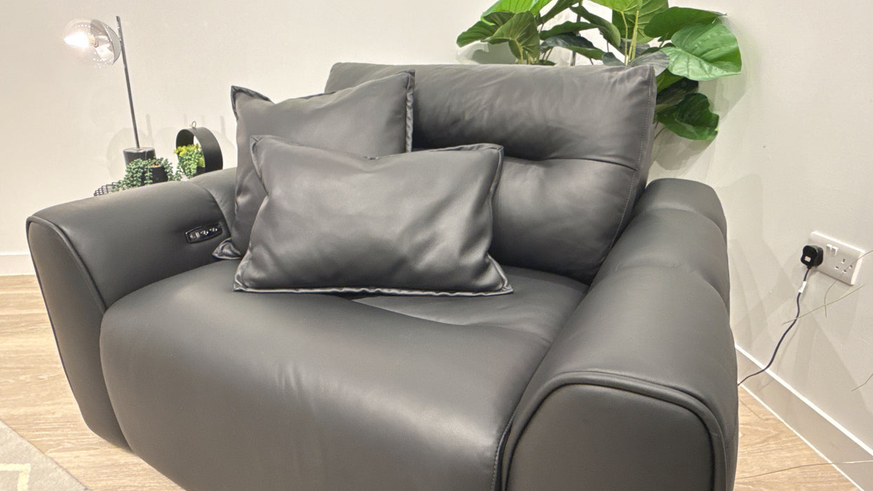 Sofology Daxton Leather Chair Motion Chaise in Trusty Matt Jet Black