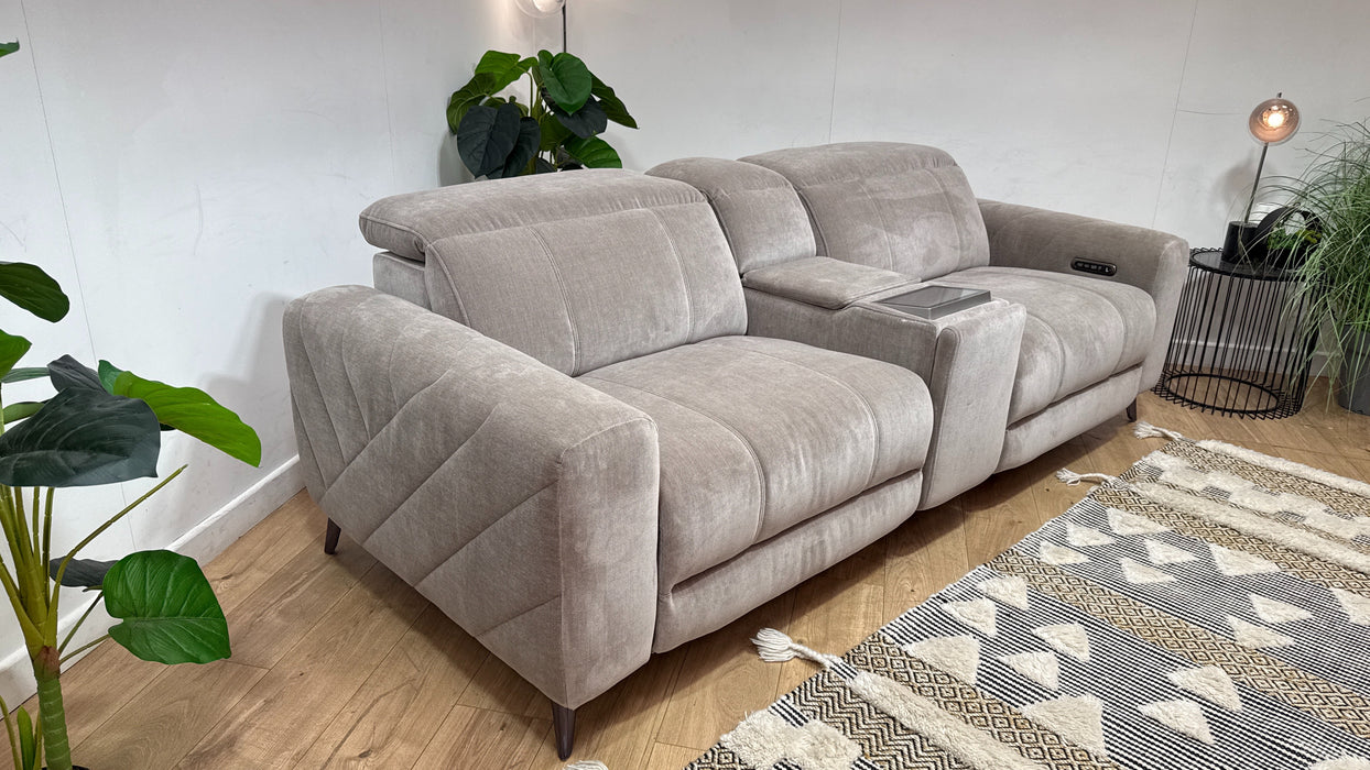 Sofology Allure Fabric 2.5 Seater Screen Console Power Recliner/Headrest Heated Seats Lumbar Support Speakers in Relaxed Chenille Nutmeg