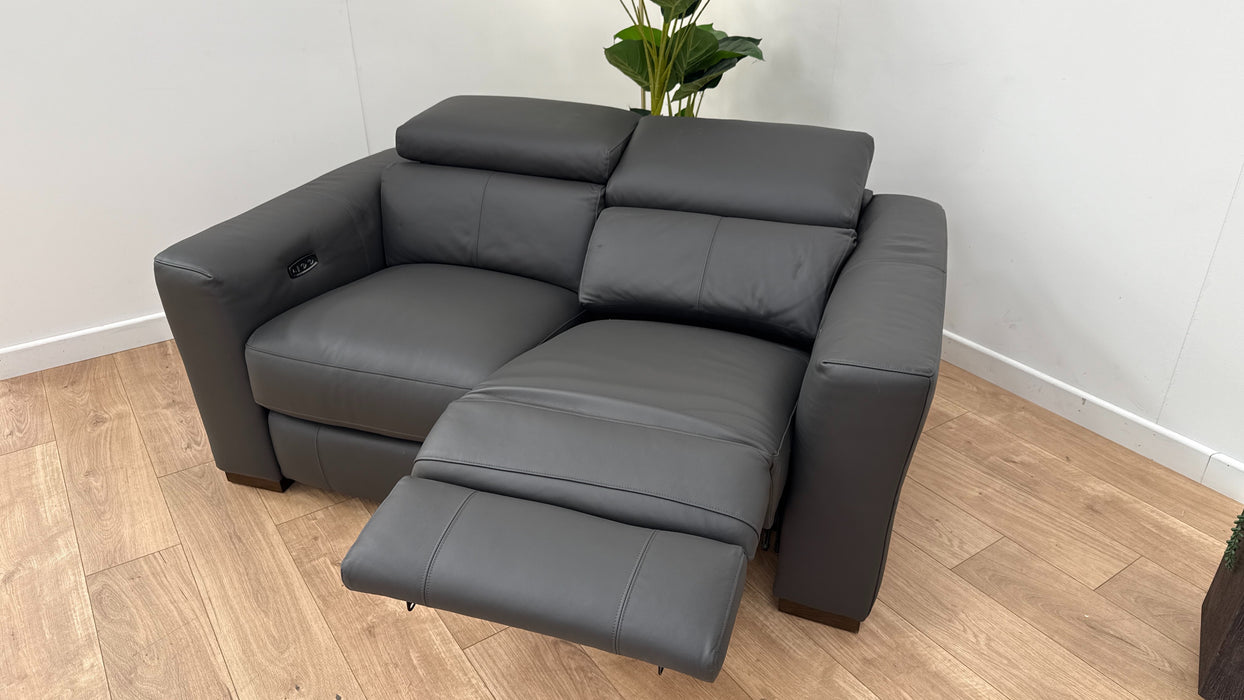 Sofology Metropolitan Leather 2 Seater Power Recliner in Trusty Matt Charcoal