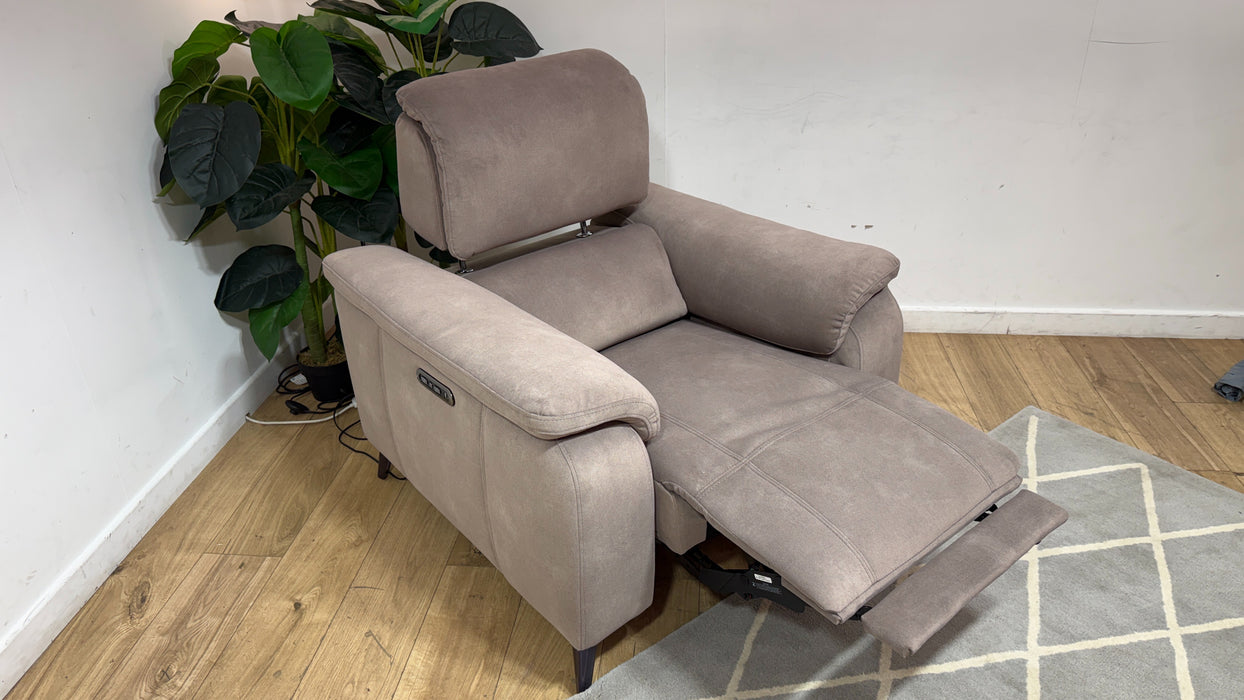 Sofology Bailey Fabric Chair Power Recliner/Headrest in Lifestyle Flecked Nutmeg