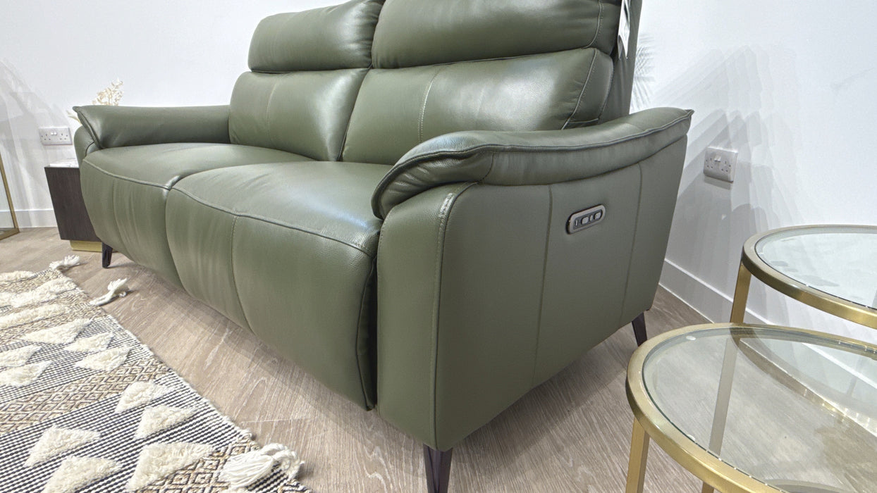 Sofology Arlo Leather 2.5 Seater Power Recliner/Headrest in Trusty Embossed Dark Olive