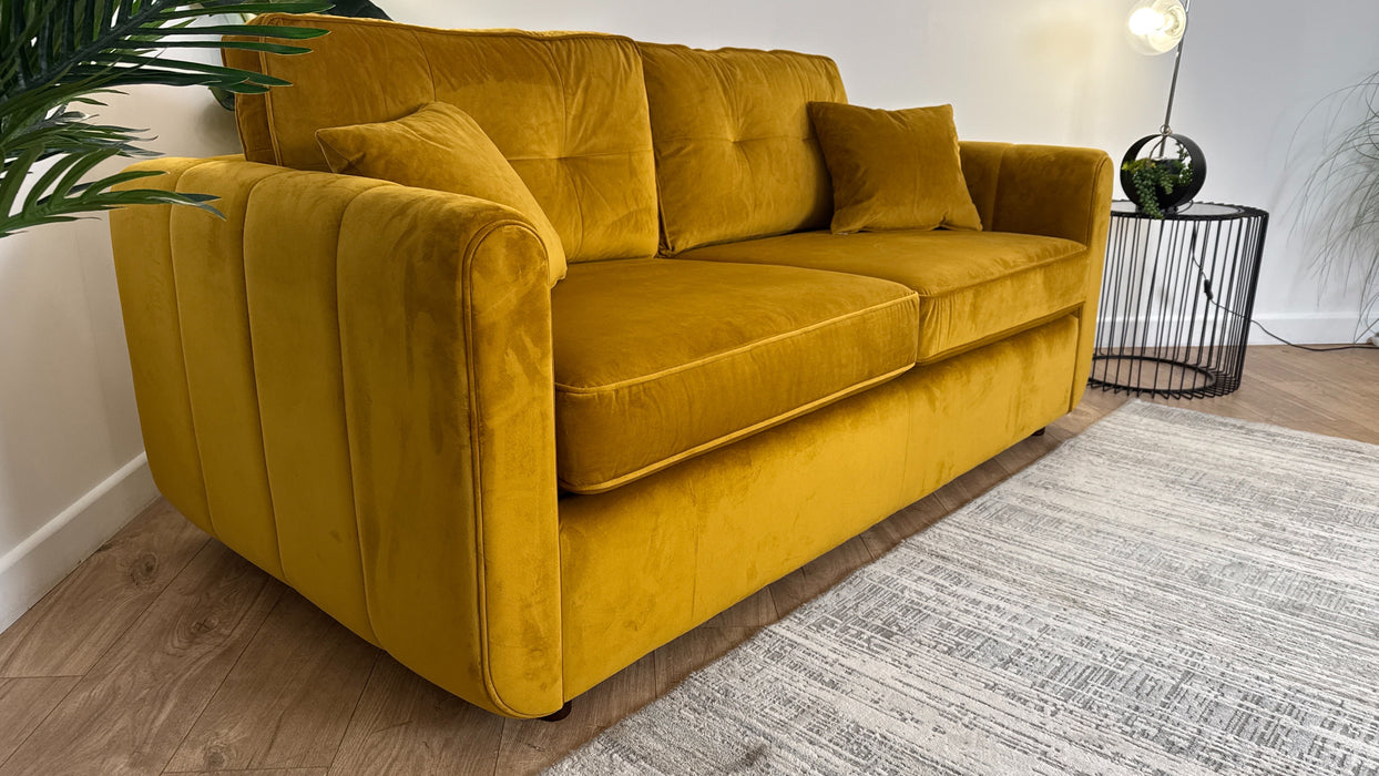 Sofology Islington Fabric 3 Seater Hypnos Deluxe Sofa Bed in Sleek Mustard