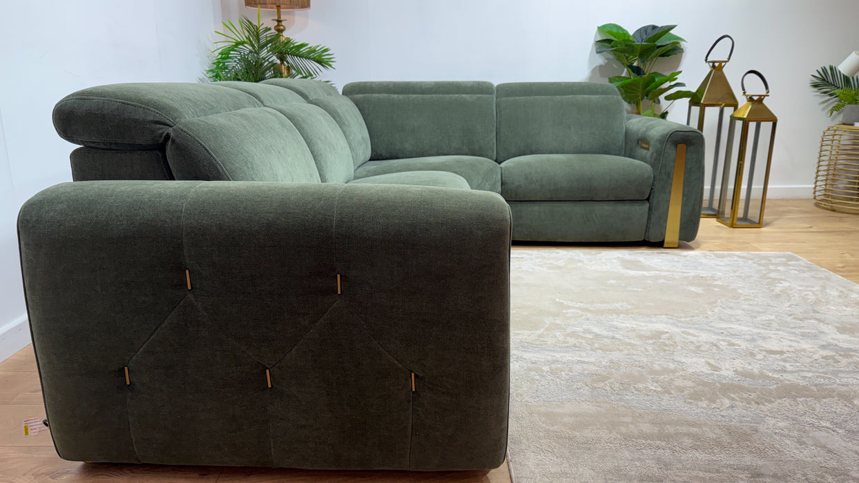 Sofology Kingsbridge Fabric 3 Corner 1.5 Power Recliner/Headrest Heated Seats in Relaxed Chenille Pine
