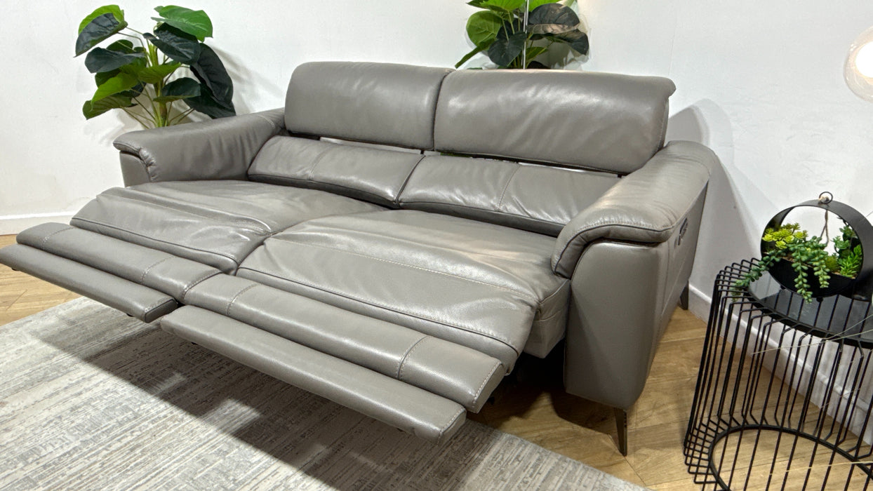 Sofology Illinois Leather 3 Seater Power Recliner/Headrest Heated Seats in Trusty Soft Sheen Fossil Grey