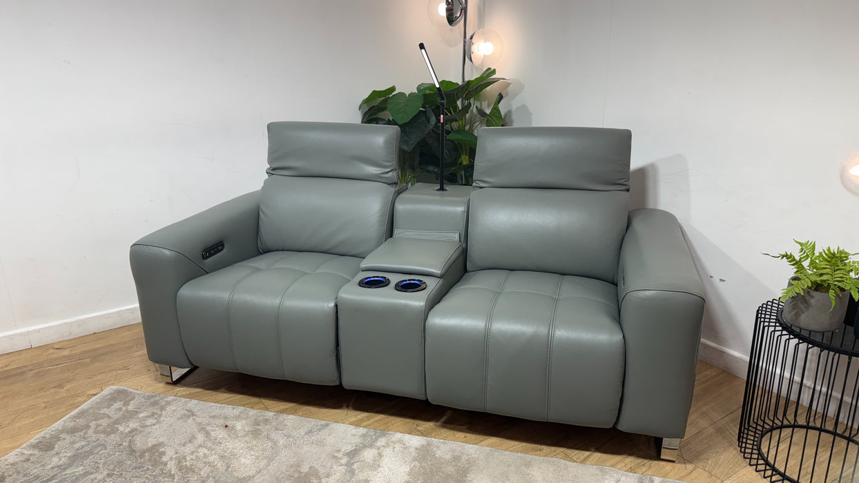 Sofology Marvella Leather 2 Seater Power Recliner/Headrest Heated Seats in Trusty Sheen Granite Teal