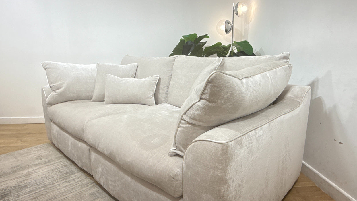 Sofology Georgio Fabric 4 Seater Split Feather Flex Seats in Luxe Chenille Oyster Mix