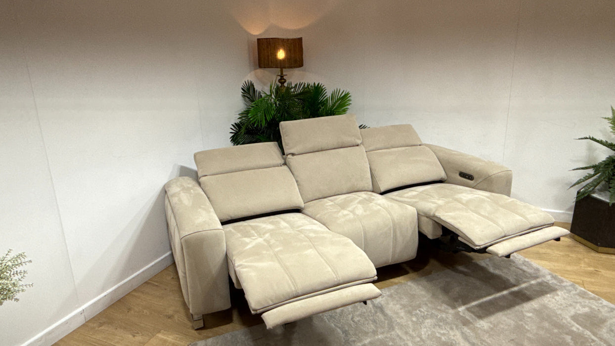 Sofology Marvella Fabric 3 Seater Power Recliner/Headrest in Lifestyle Nubuck Feel Stone