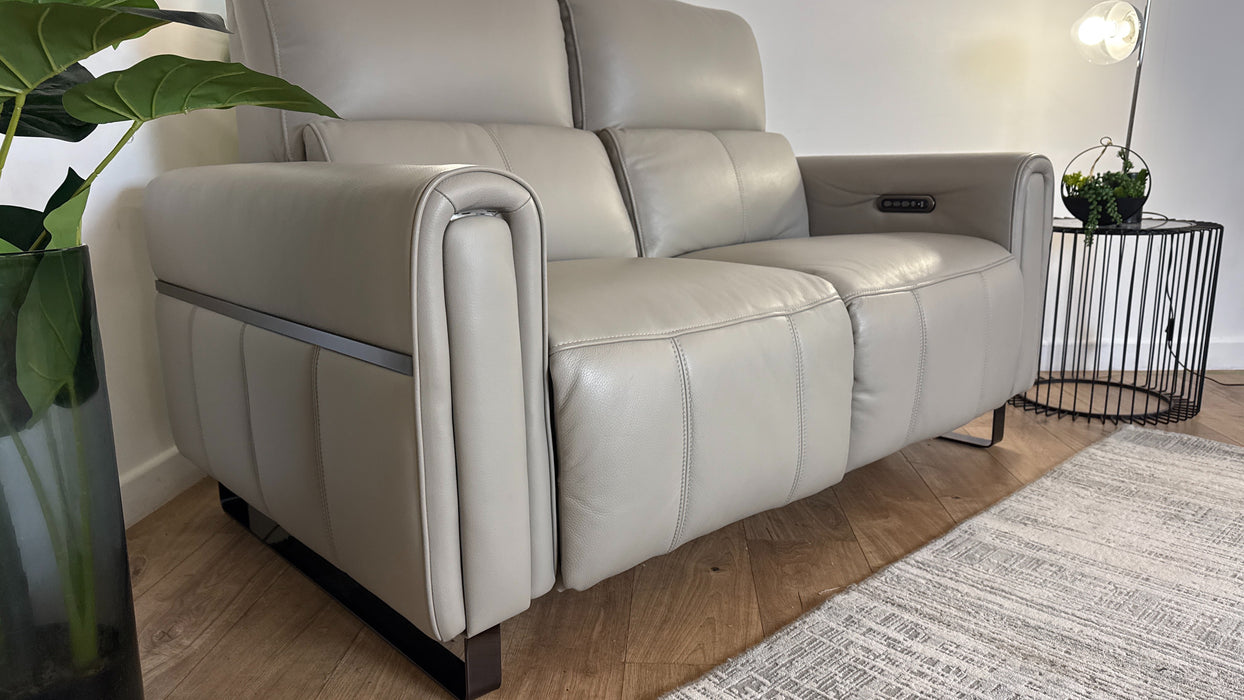 Sofology The Ravello Leather 2 Seater Power Recliner/Headrest Lumbar Support in Trusty Embossed Light Grey