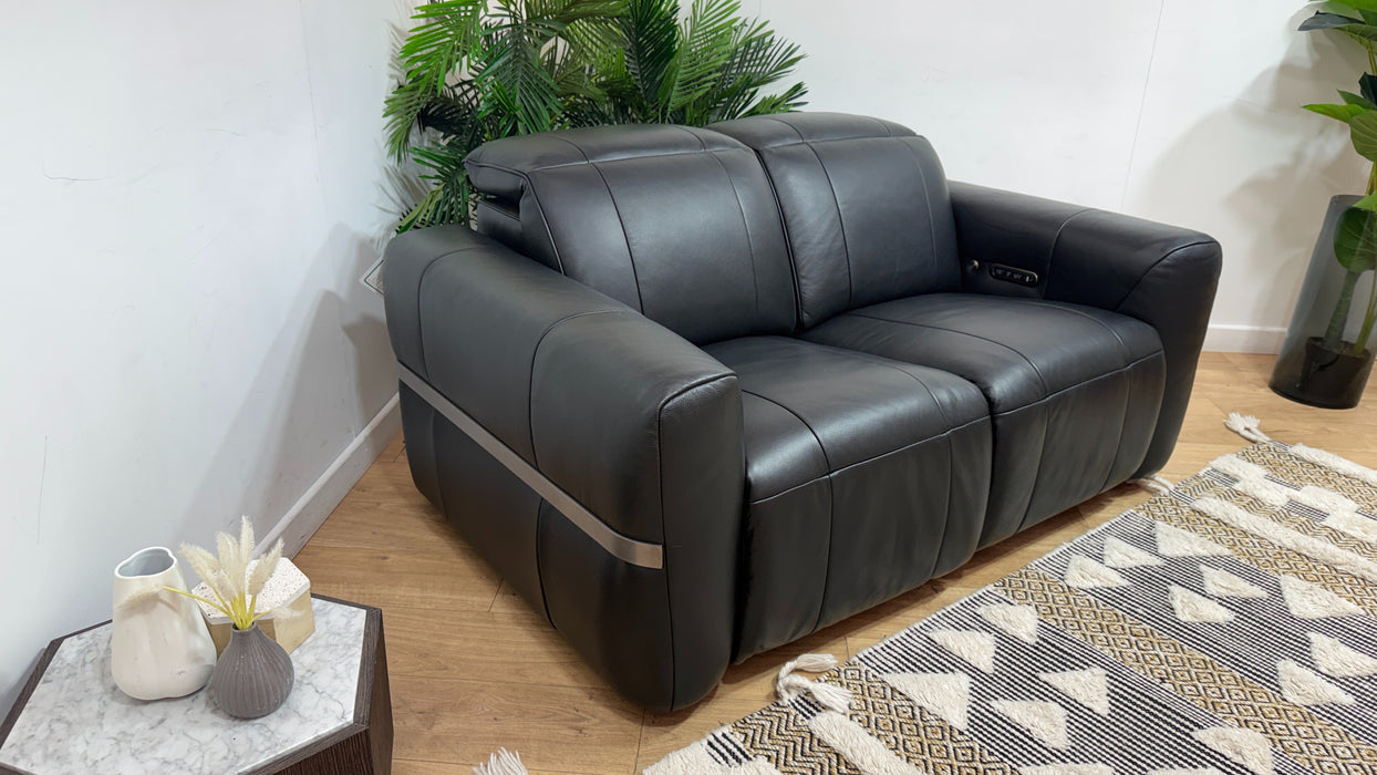 Sofology Lumiere Leather 2 Seater Power Recliner/Headrest in Trusty Embossed Jet Black