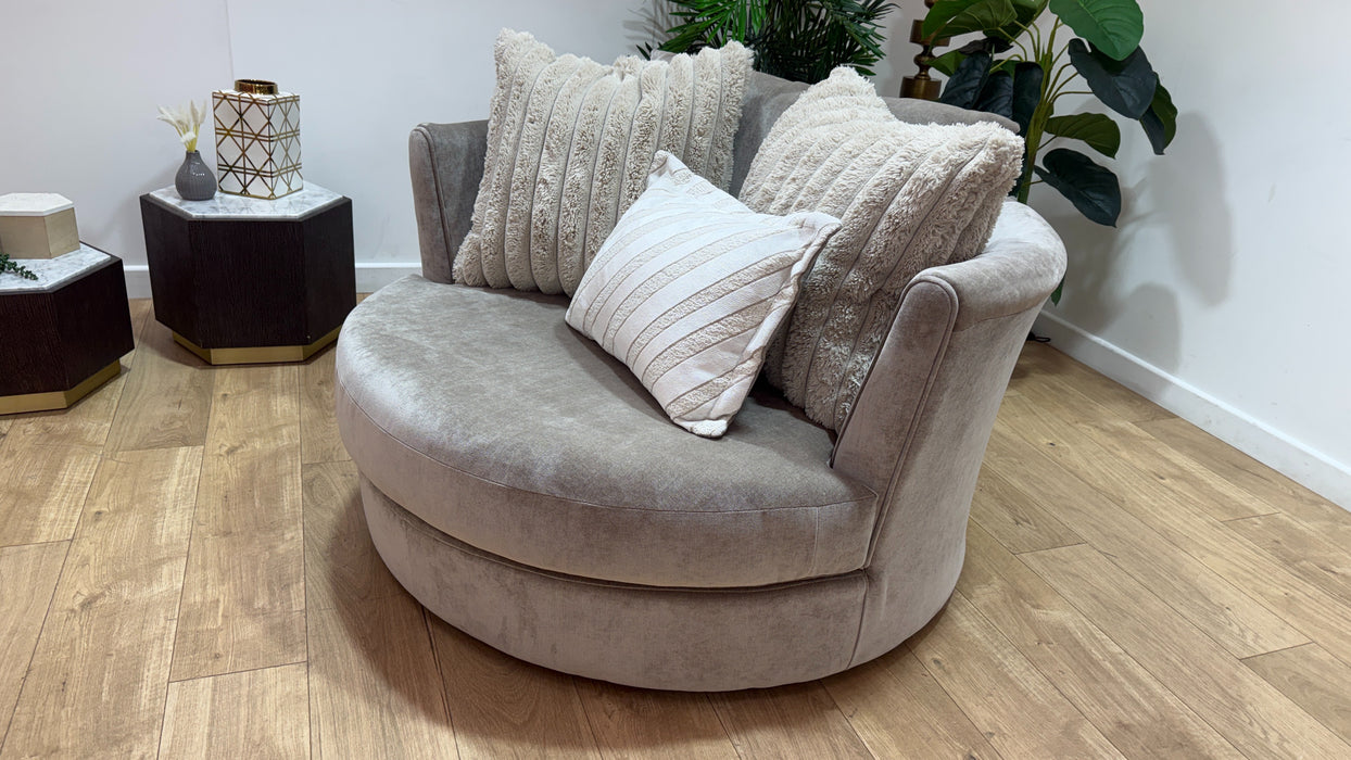 Sofology Oscar Fabric Large Swivel Chair in Fine Textured Chenille Stone Mix