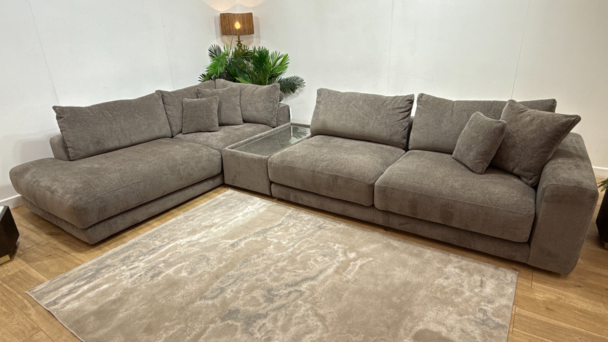Sofology Amalfi Fabric Chaise 1 Corner Console 3 in Cosy Chenille Mole