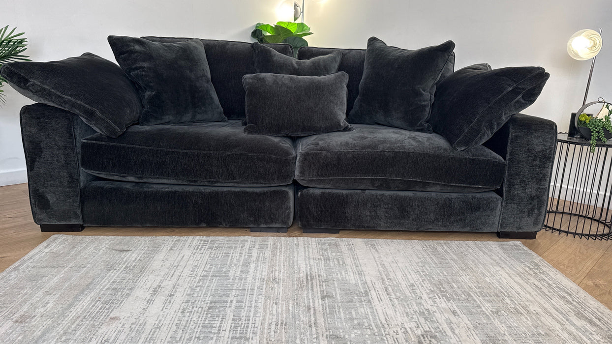 Sofology Laurent Fabric 4 Seater Split Foam Seats in Luxury Deep Pile Chenille Slate