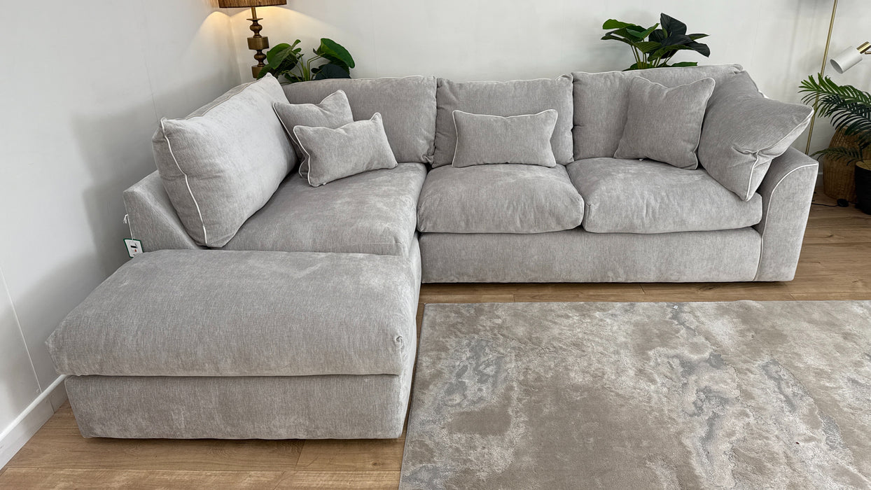 Sofology Georgio Fabric Terminal 1 Corner 3 Feather Flex Seats in Luxury Deep Pile Chenille Silver Mix