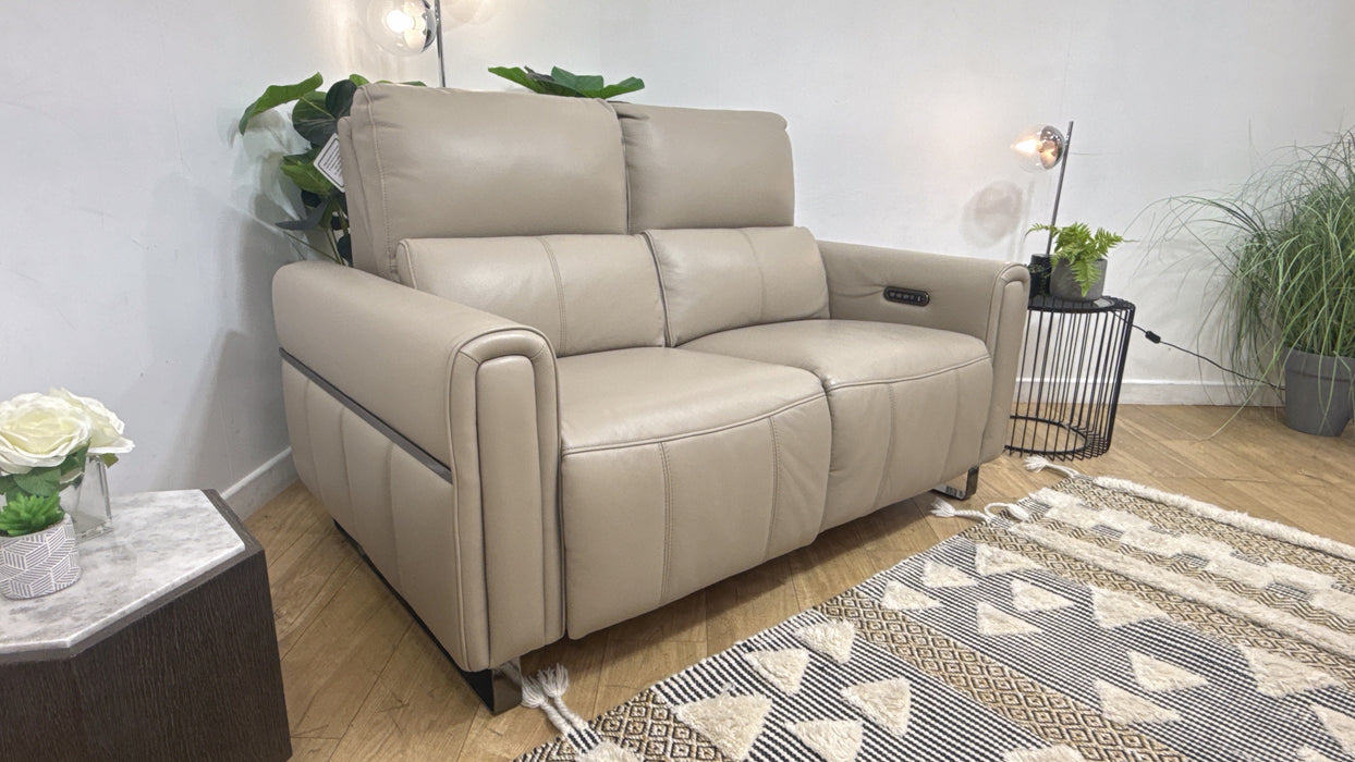 Sofology Ravello Leather 2.5 Seater Power Recliner/Headrest Lumbar Support in Trusty Embossed Stone