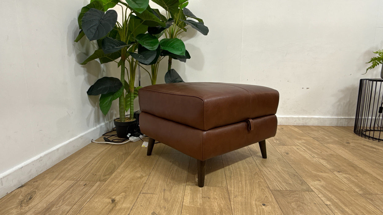 Sofology Adler Leather Storage Footstool in Relaxed Soft Brown