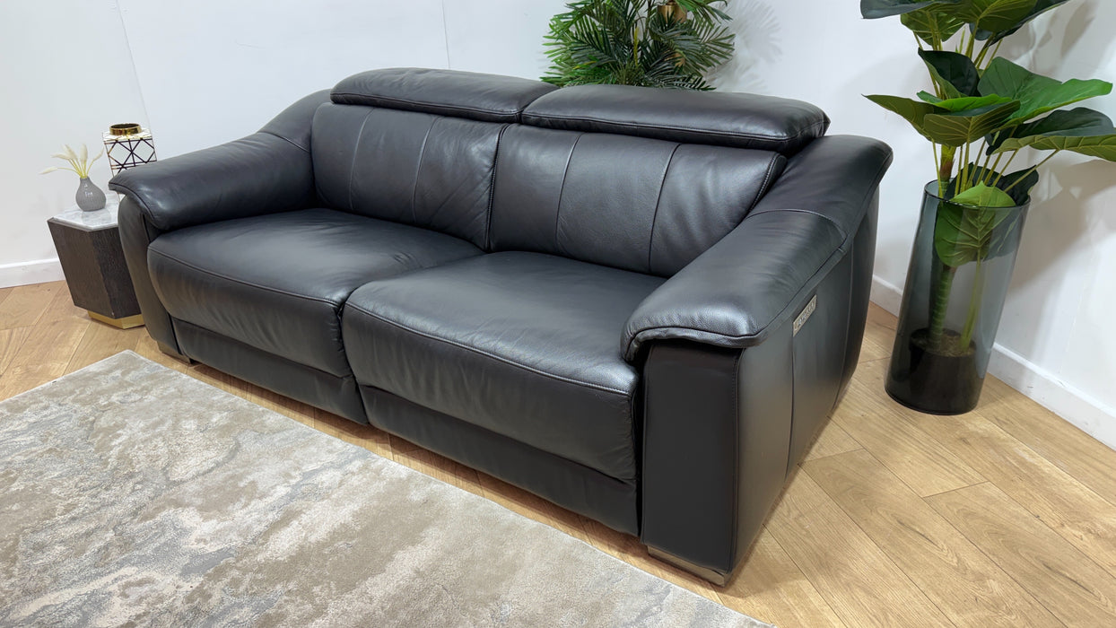 Sofology Carrera Leather 2.5 Seater Power Recliner/Headrest in Trusty Embossed Jet Black