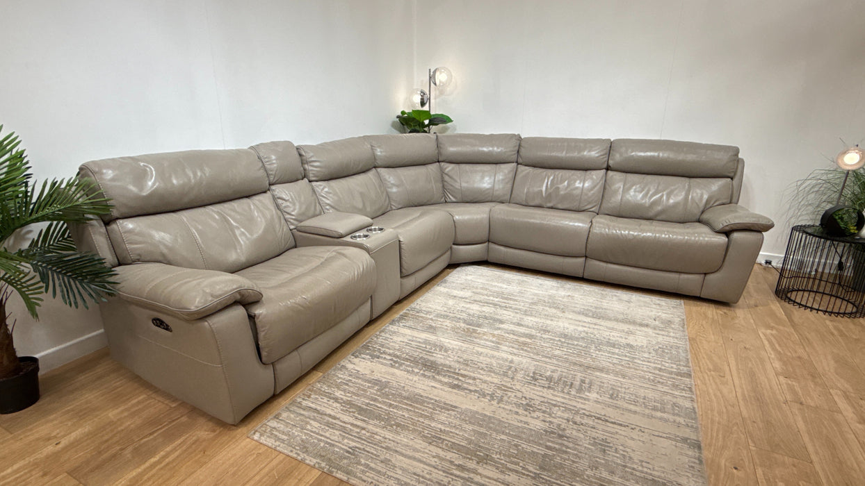 DFS Lucius Leather 2 Console Corner 2 Power Recliner  in Silver