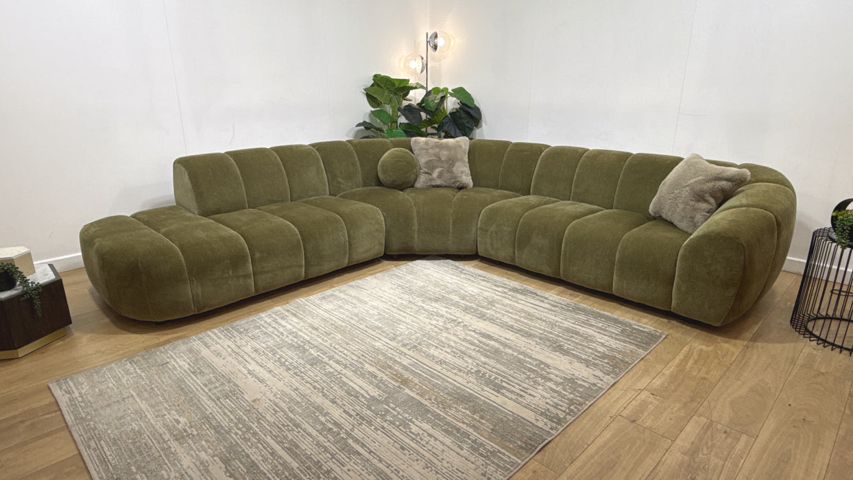 Sofology Waldorf Fabric Chaise 1.5 Corner 2 in Soft Chenille Olive Mix